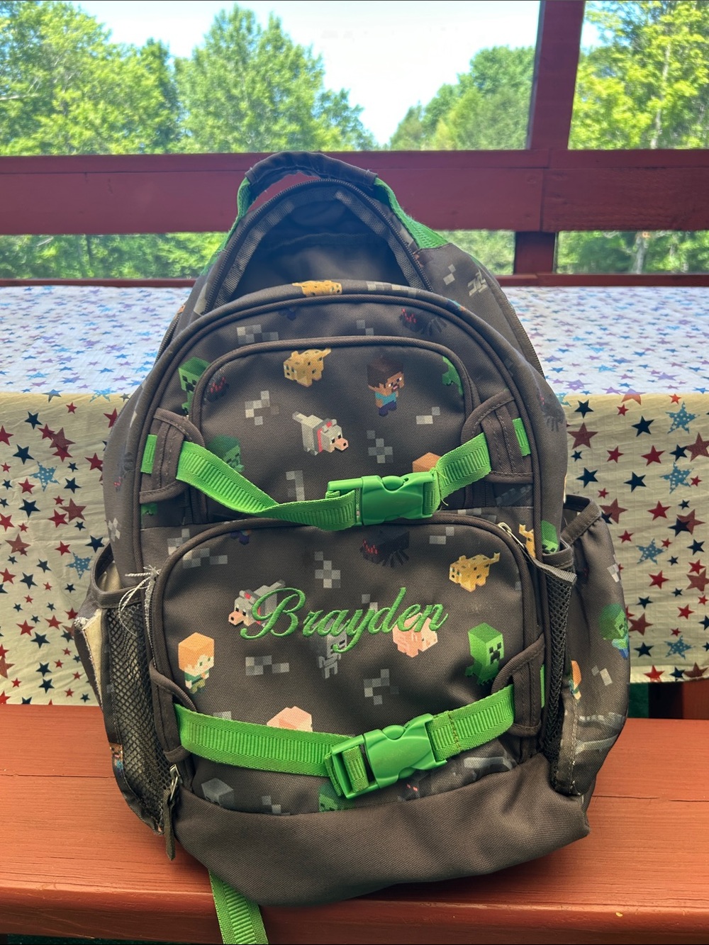 Personalized Kids Backpack - Green & Gray Minecraft Style